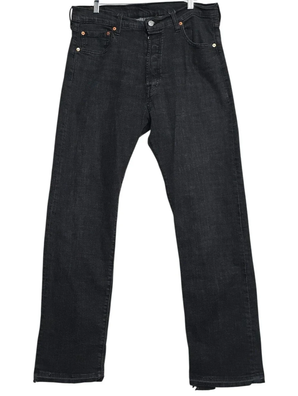 Men's 36x32 Levi's 501 Jeans Straight Leg Thrashed Black Button Fly Raw Hem